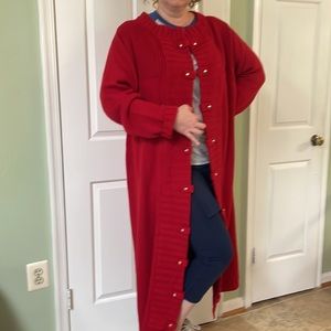 Women’s XL Red long cardigan duster coat sweater knit open front long sleeve